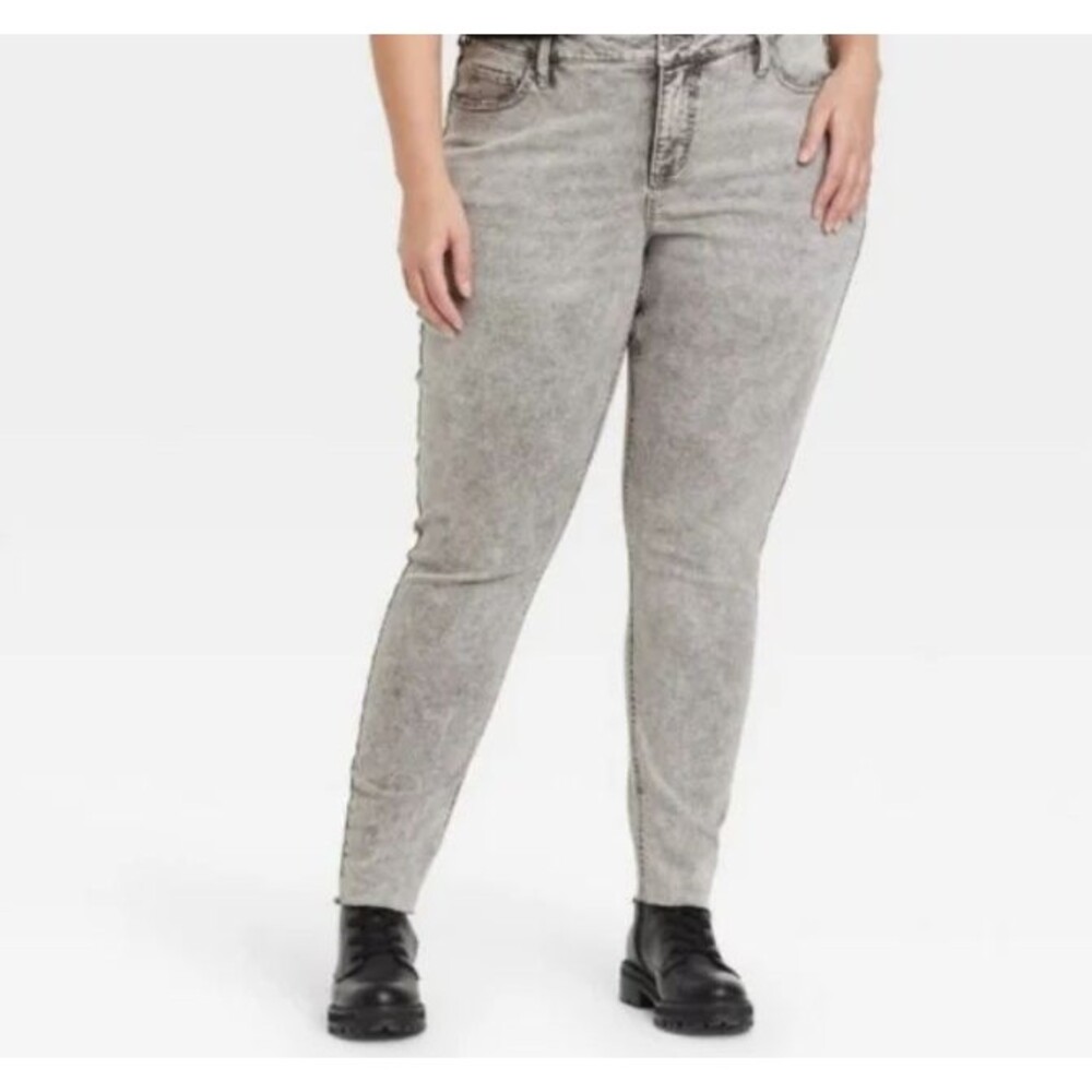Ava & Viv Gray Acid Wash Skinny Jeans-Size 16W-High Rise-Raw Hem-Stretch-Classic